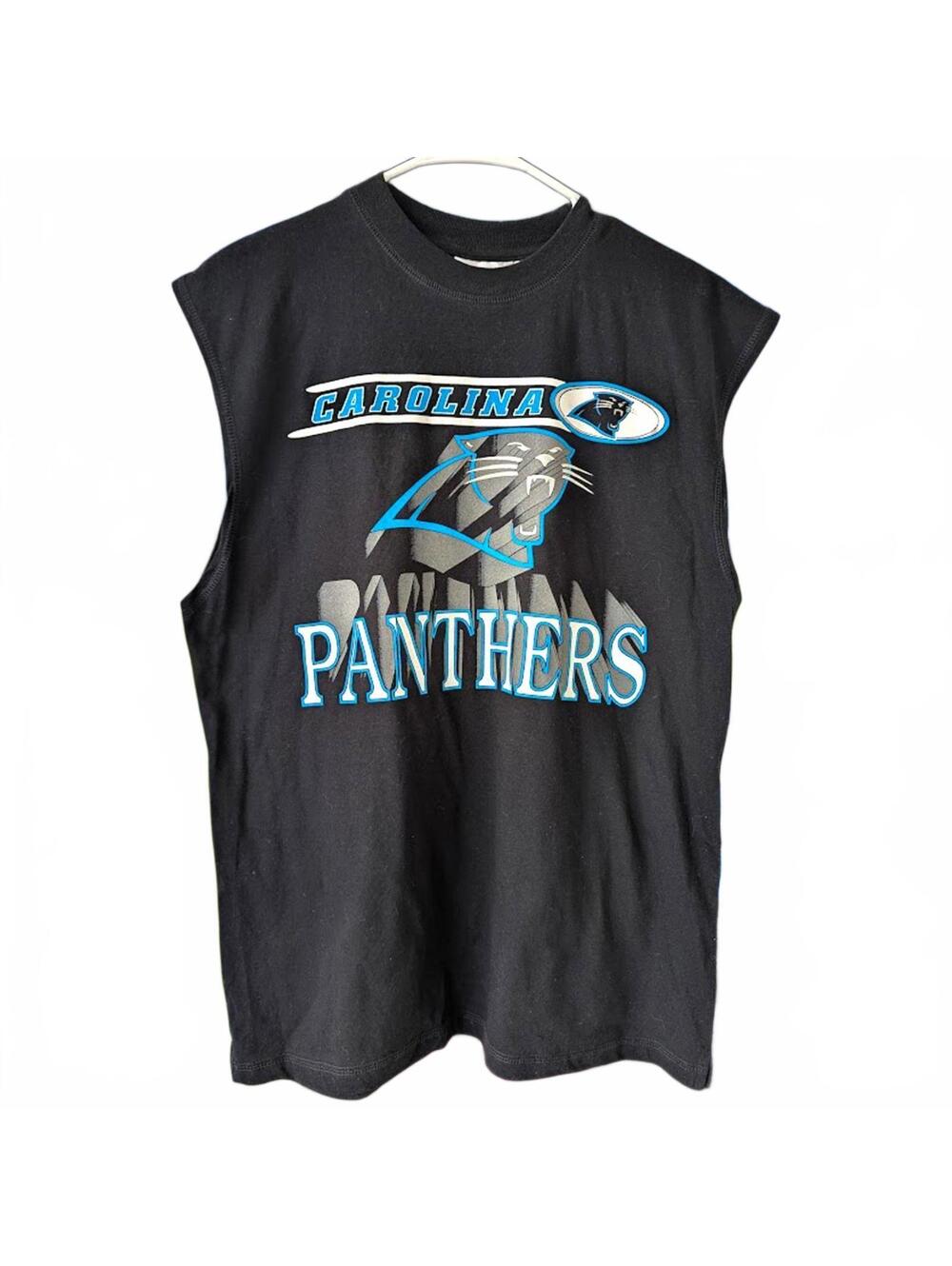Vintage 1999 Carolina Panthers NFL Football Sleeveless TShirt L Black Edge 21x29